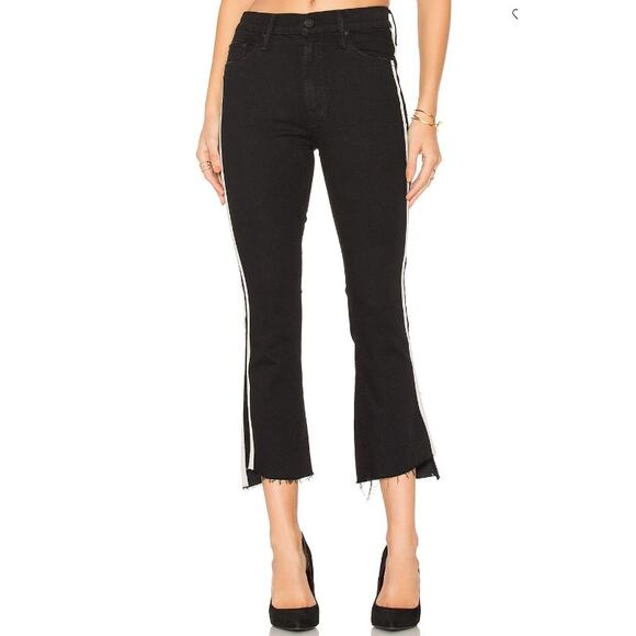 MOTHER Insider Crop Step Fray Guilty Racer Sz 25 Black Cream Stripe Kick Flare - Picture 3 of 14